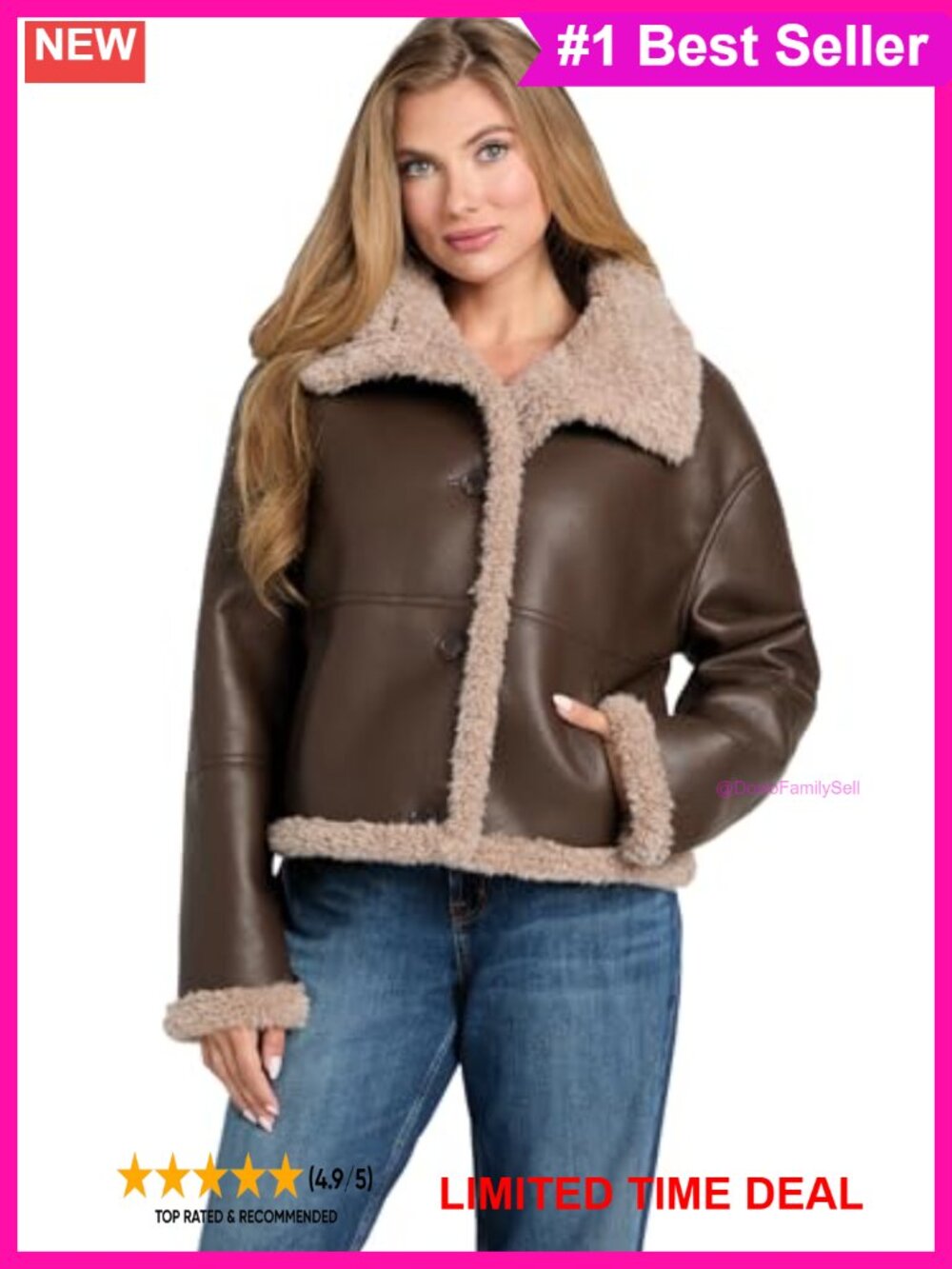 Faux Leather Faux Shearling Crop Aviator Jacket Funnel Neck